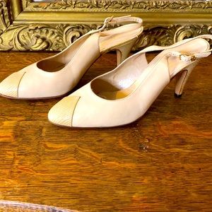 Vintage Bruno Magli Bone Leather Slingback Heels